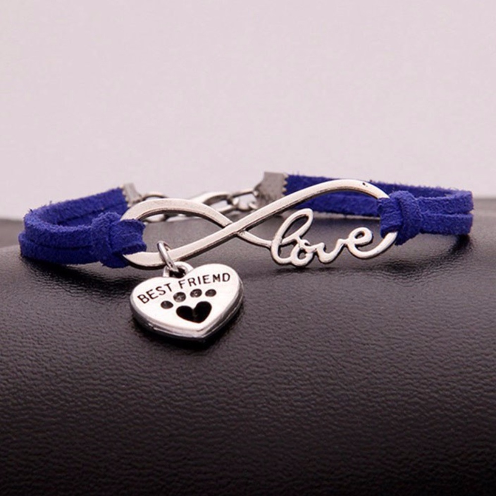 Pet BFF Love Infinity Blue Leather Rope Bracelet